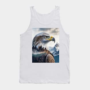 Snowy Summit Soar: Eagle Double Exposure with Mountain Majesty Tank Top